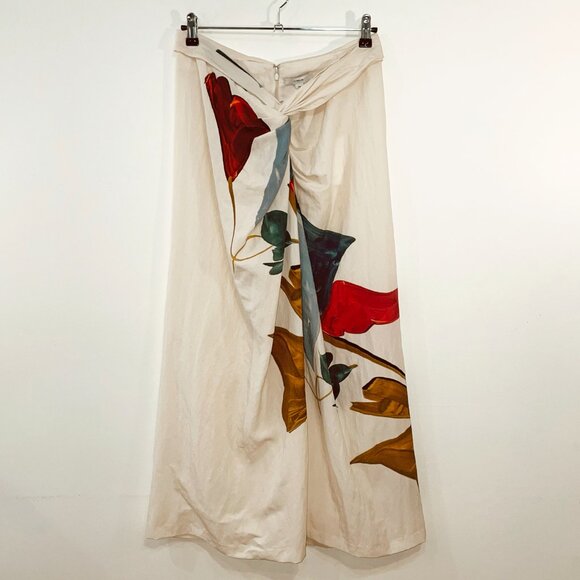 Last Chance! New Vince Tencel Abstract Painted Knot Midi Skirt Cream M $395 - Picture 1 of 8